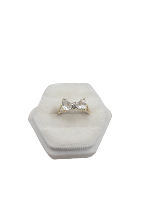 10K Gold Ring. Bow. CZ Stone. Size 7