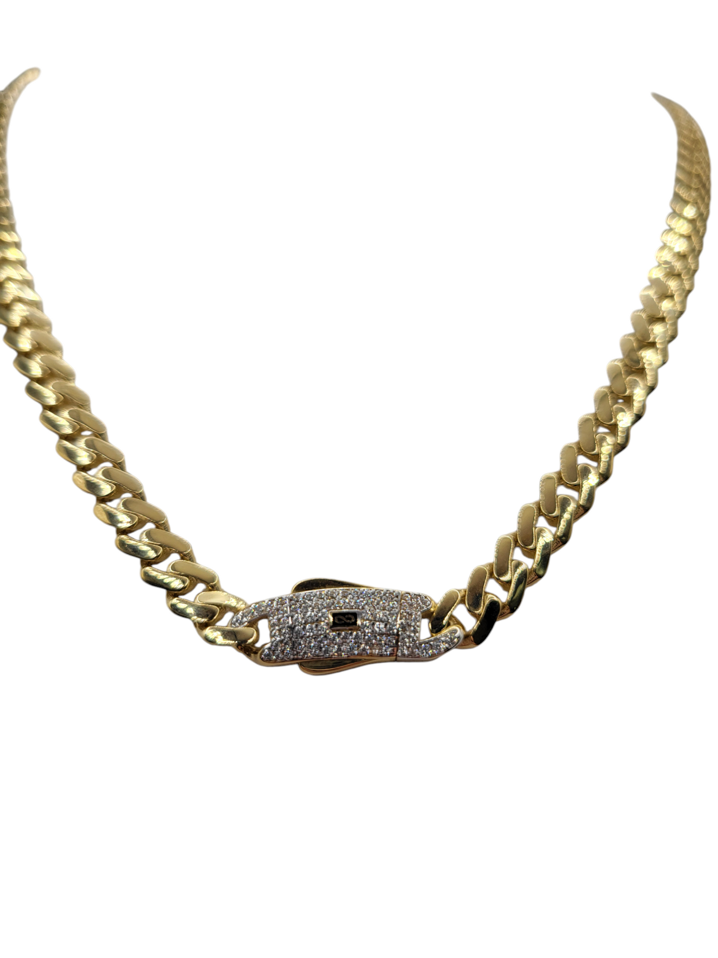 14K Gold Cuban Chain. Monaco Style. CZ Stone Clasp. 18in. 6mm