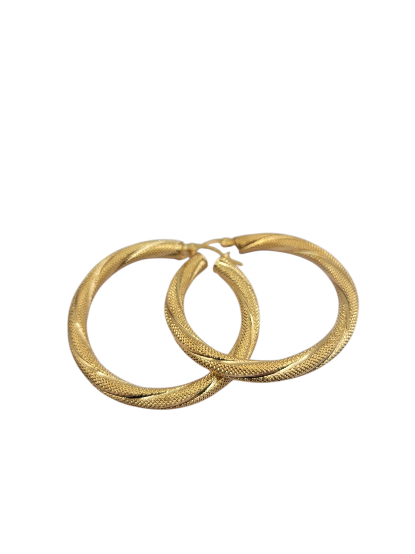 10K gold earrings. Medium thick snowy hoops. Size 5.