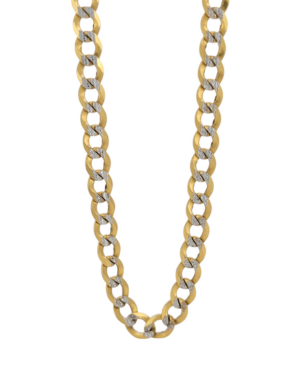 10K gold Cuban link chain. Brilliant cut style with white details. 24in. 4.5mm