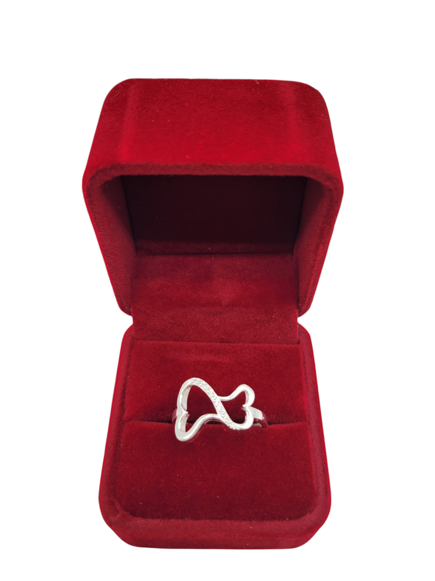 925 sterling silver ring. Two hearts. CZ stone. Size 8.5