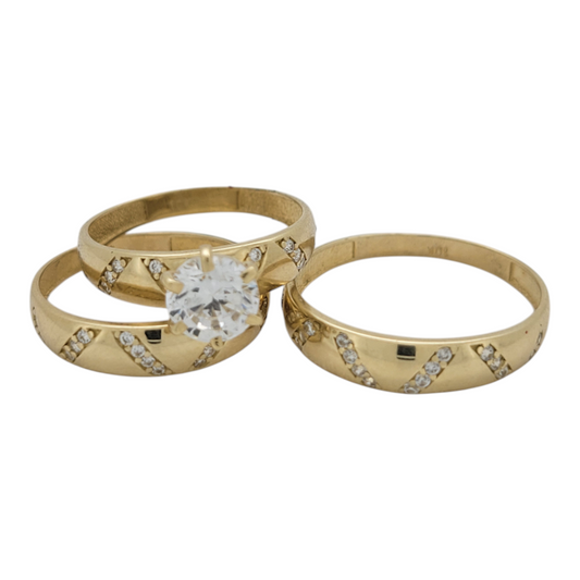 10K gold engagement rings. Trio of rings for women and men. Size 6 and 8.5. CZ stones
