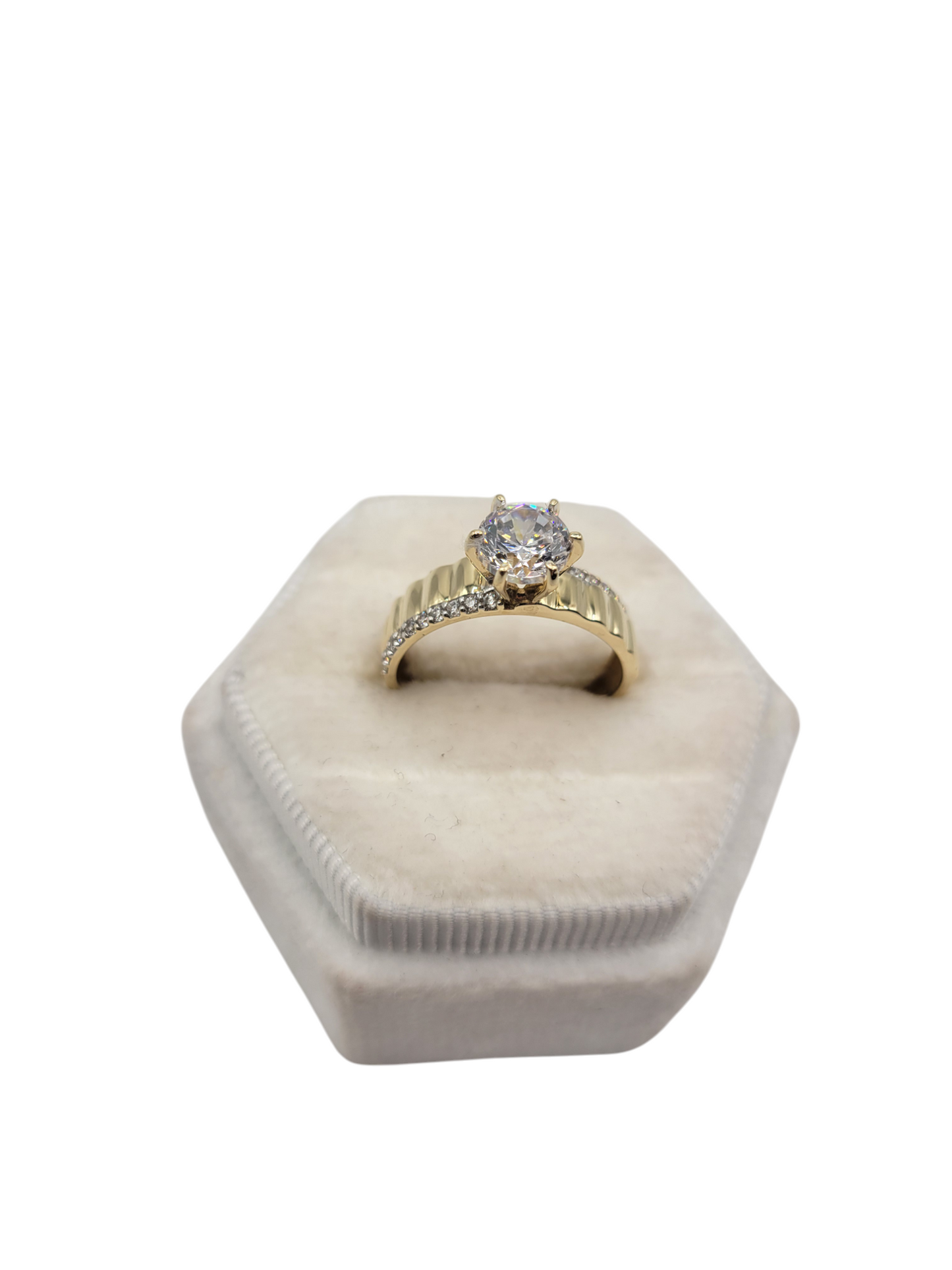 14K gold wedding ring with CZ stones. Size 7