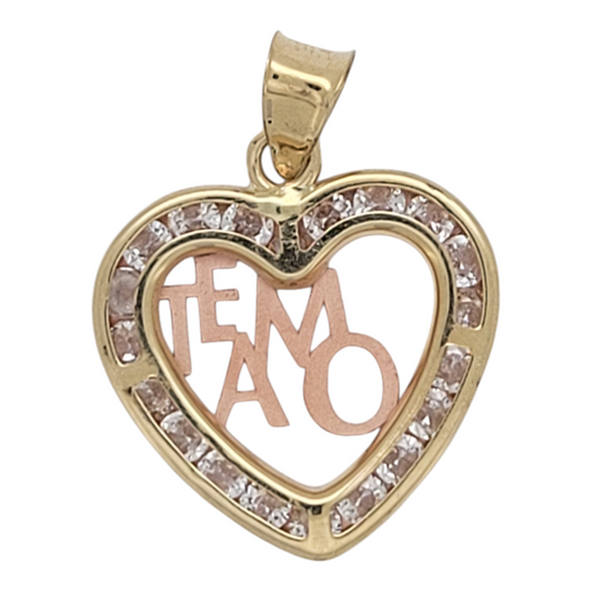 10K gold pendant. Heart with "I Love You". CZ stone