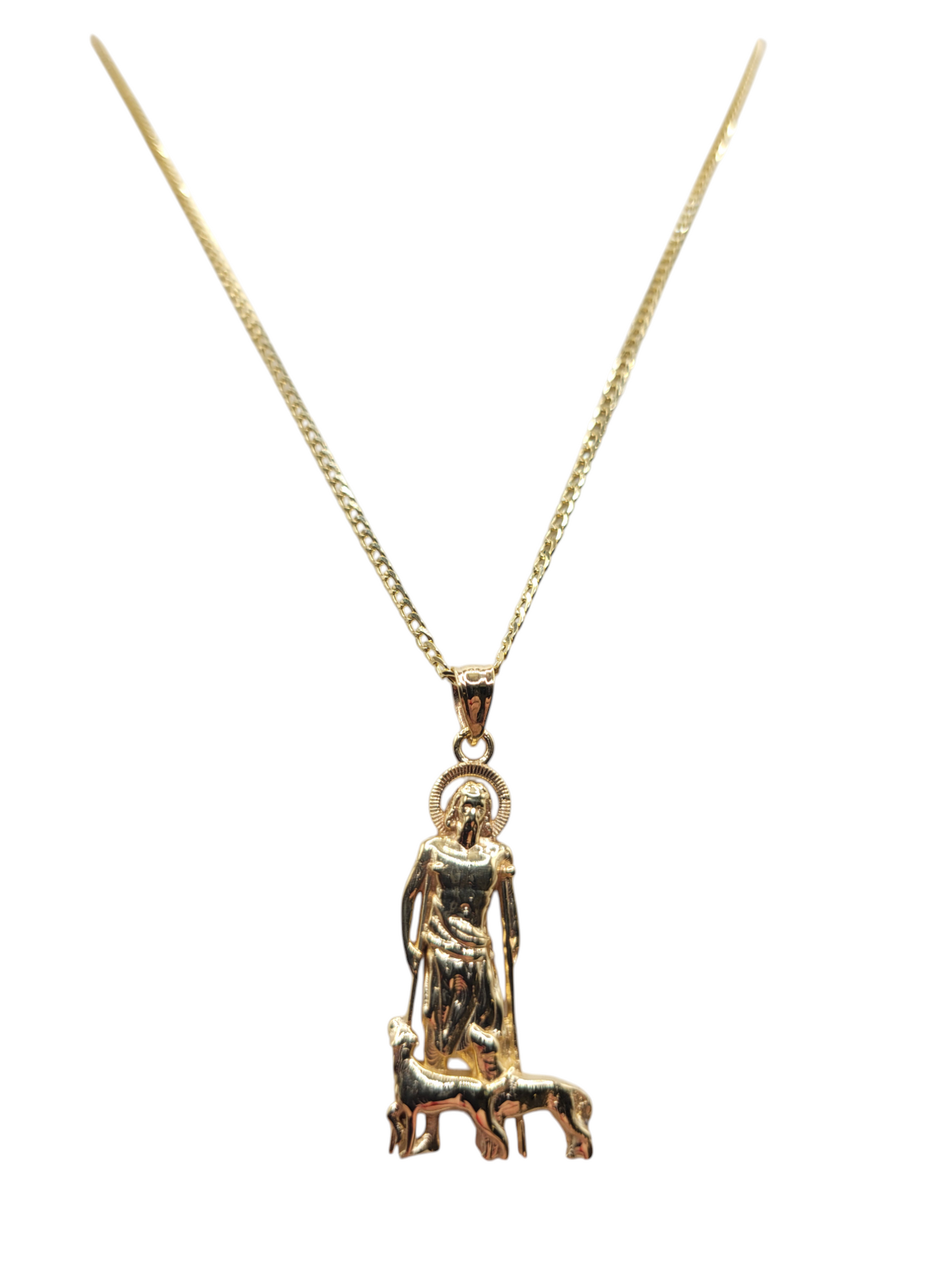 10K gold Cuban chain. Saint Lazarus pendant. 20 inches. 2 mm.
