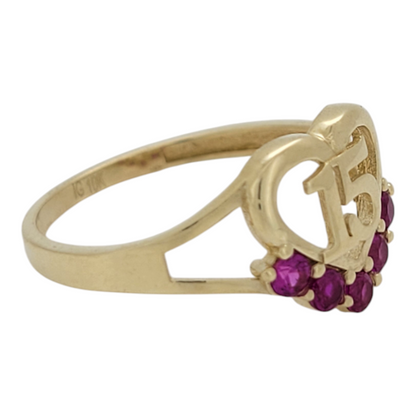 10K gold ring. Quinceañera. Heart with pink CZ stone. Size 9
