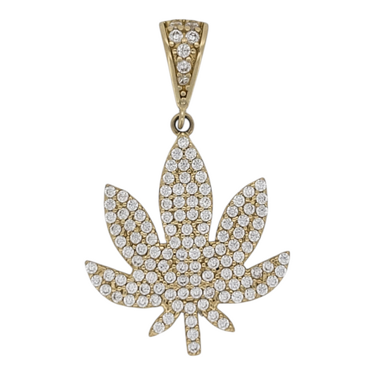10K gold pendant. Cannabis leaf with CZ stone.