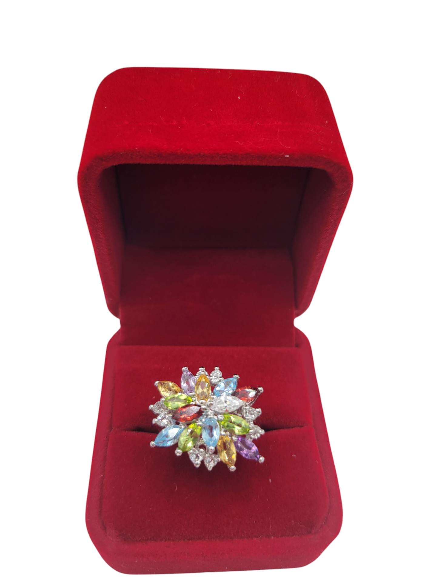925 silver ring. Colorful flower. CZ stone. Size 8