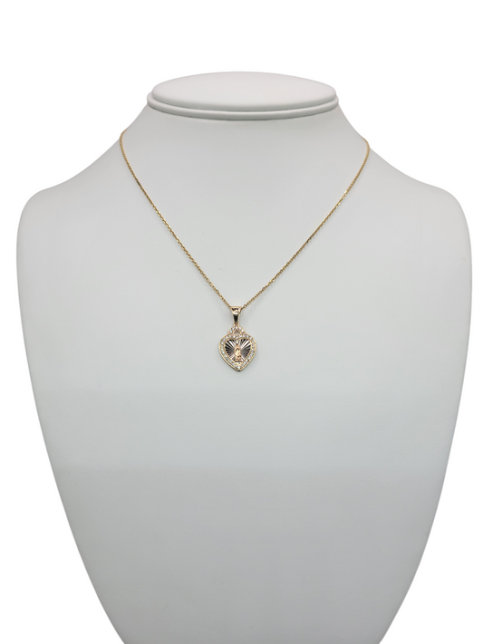Cadena de oro 14K . Dije de corazón con virgen de Guadalupe.  16in . 1.3mm