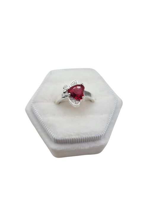 925 silver ring with red CZ heart stone. Size 6.5