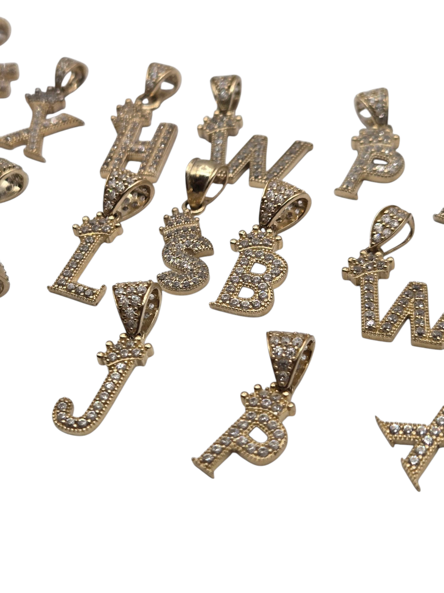 Varied 10k gold letters, CZ stones