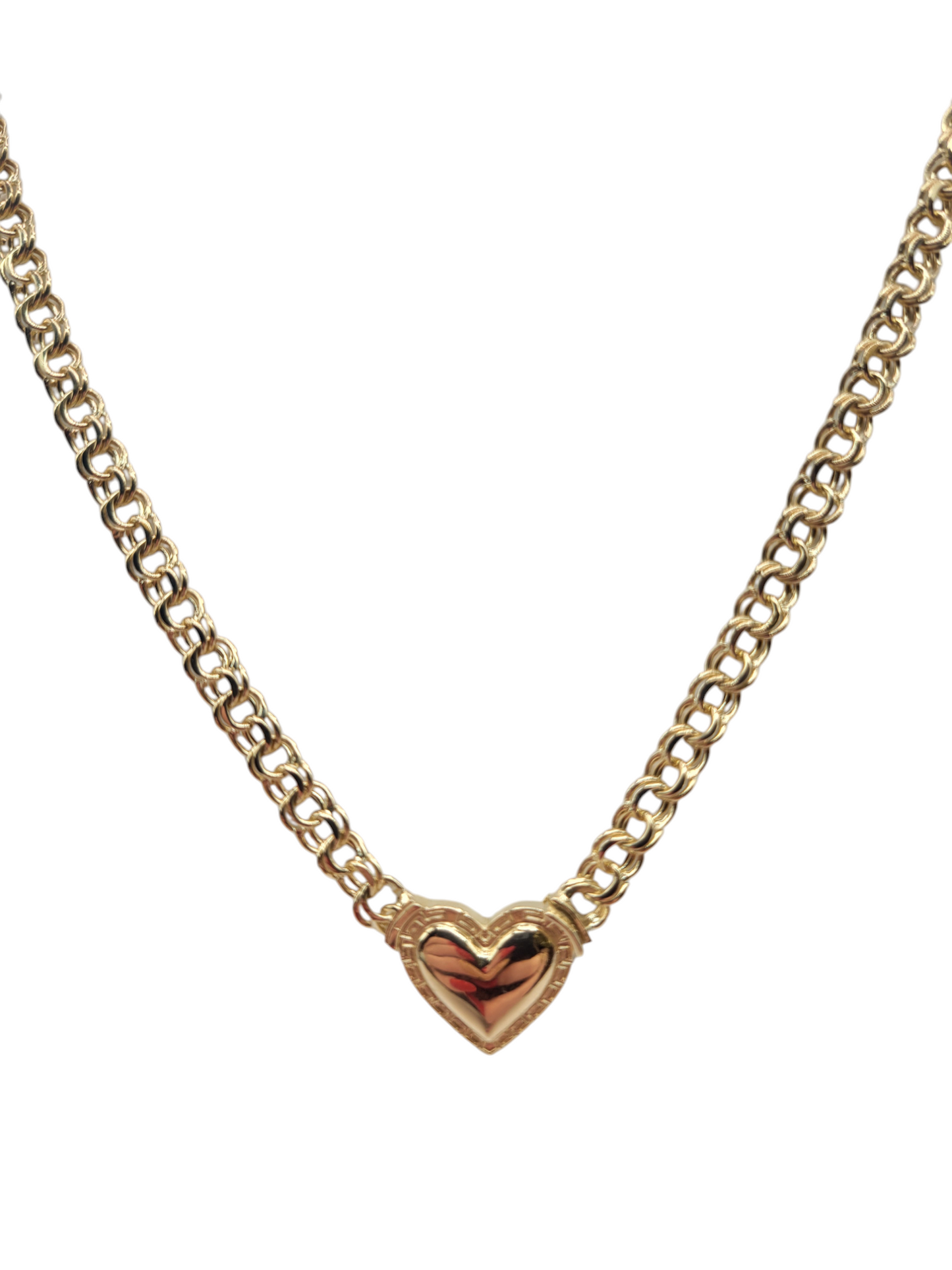 10K Gold Chain. Chinese Weave. Heart Pendant. 20in. 5mm