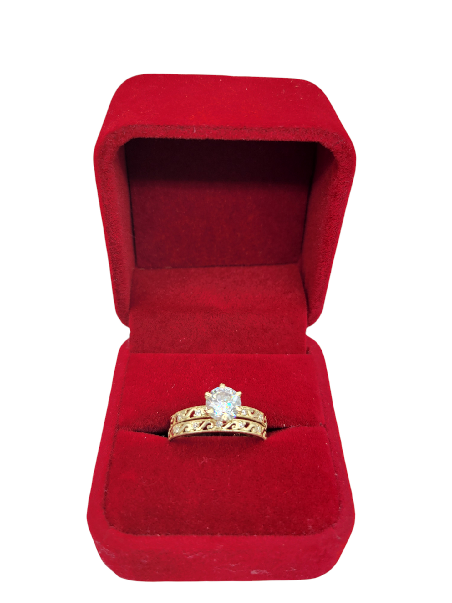 10K Gold Wedding Rings, Duo Design with CZ Stones, Size 7.5