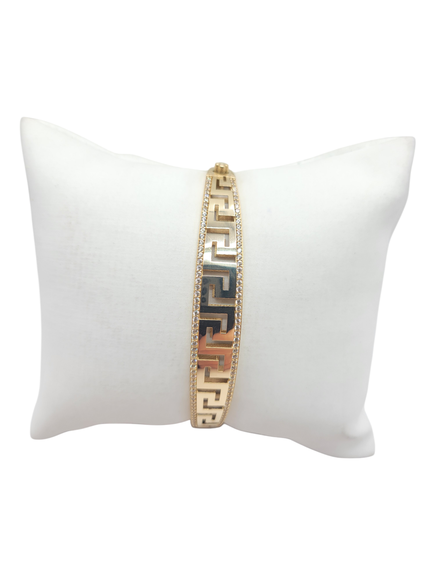 10K gold bangle bracelet, style, with a labyrinth design. 2.5in diameter