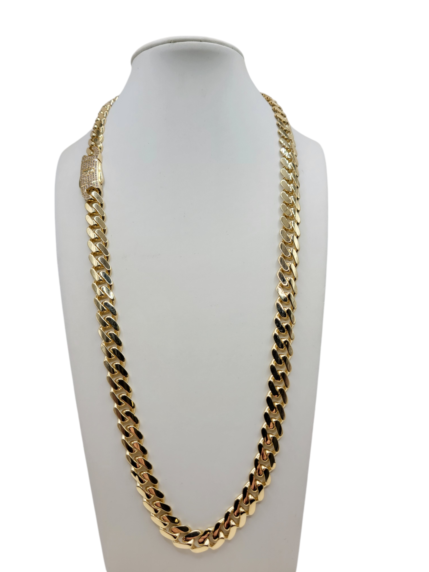 10K Gold Cuban Chain. CZ Stone Clasp. 22in. 8.8mm