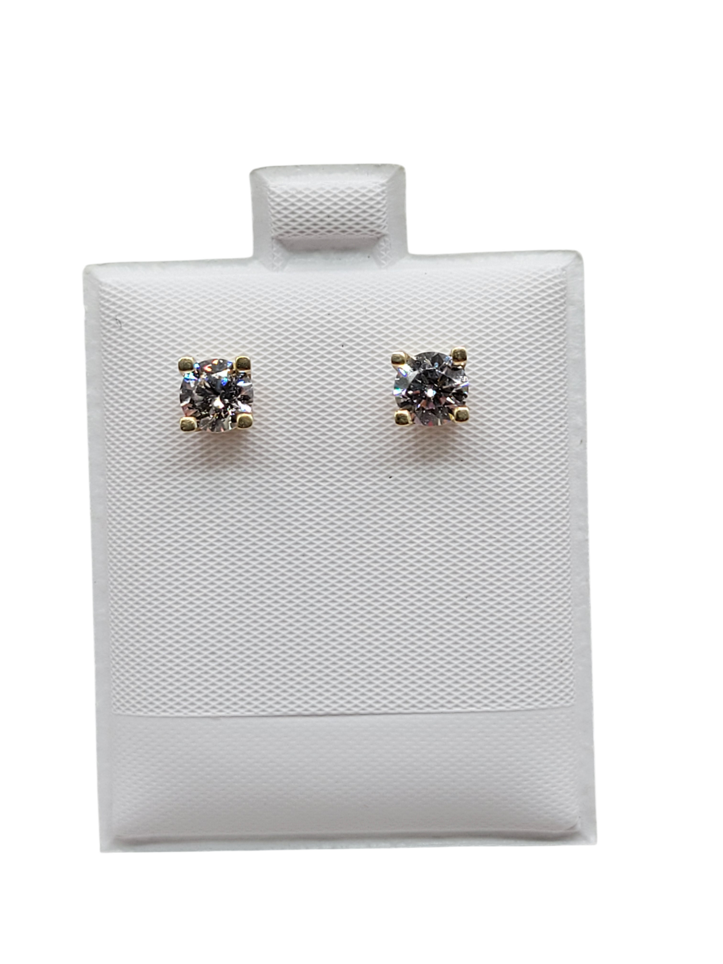 10K gold square earrings with white CZ stones.