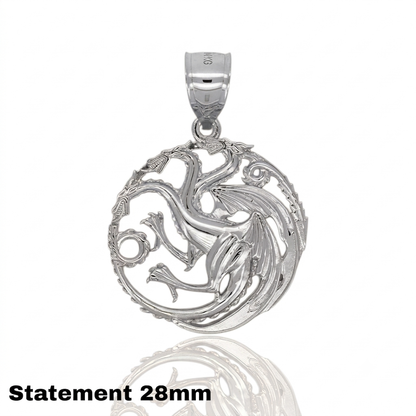 "Fire & Blood" Three-Headed Dragon Pendant - Solid Gold & Sterling Silver (Targaryen Inspired)