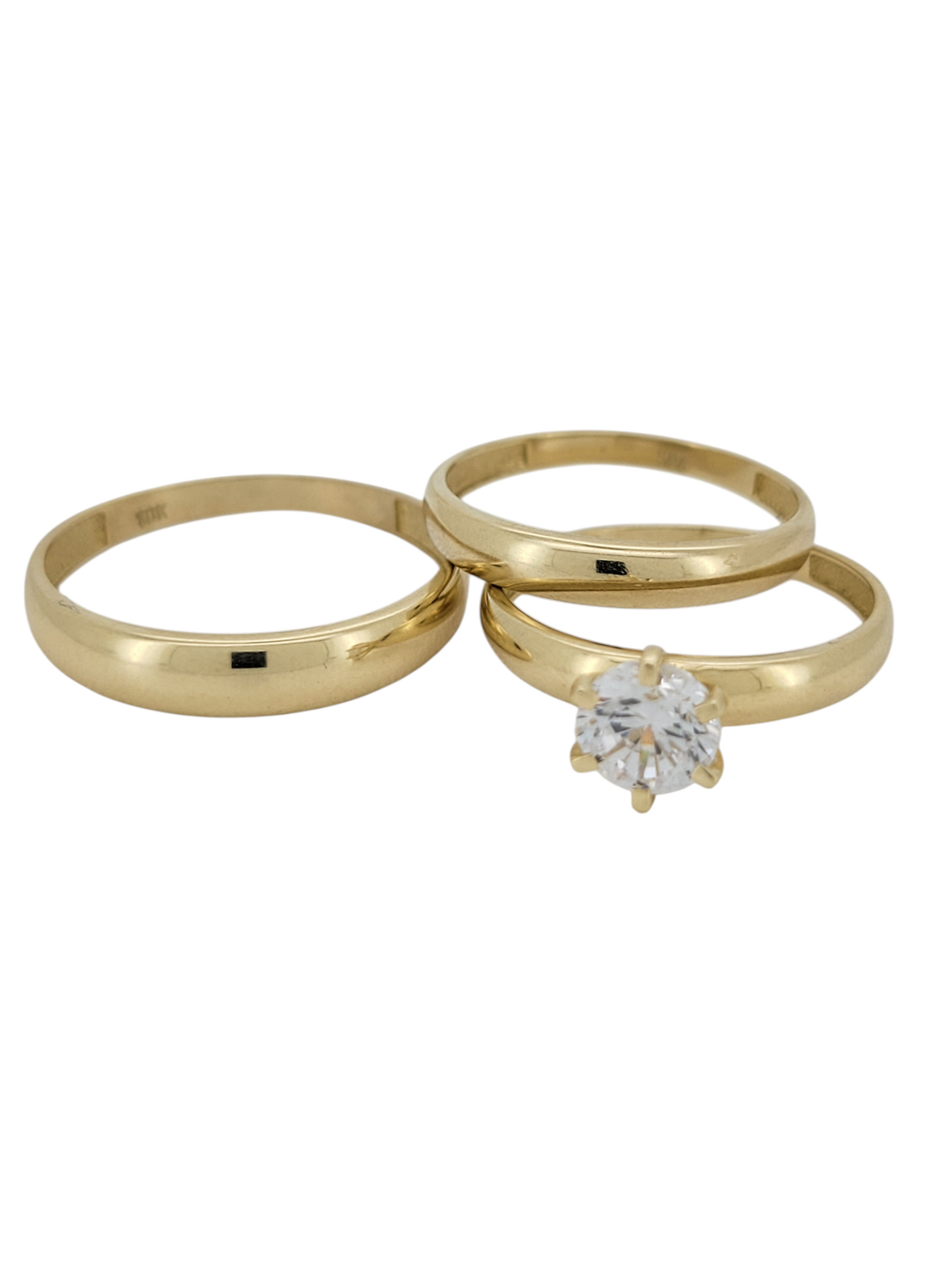 10K gold wedding rings. Trio of rings. Size 8.5 y 11.5