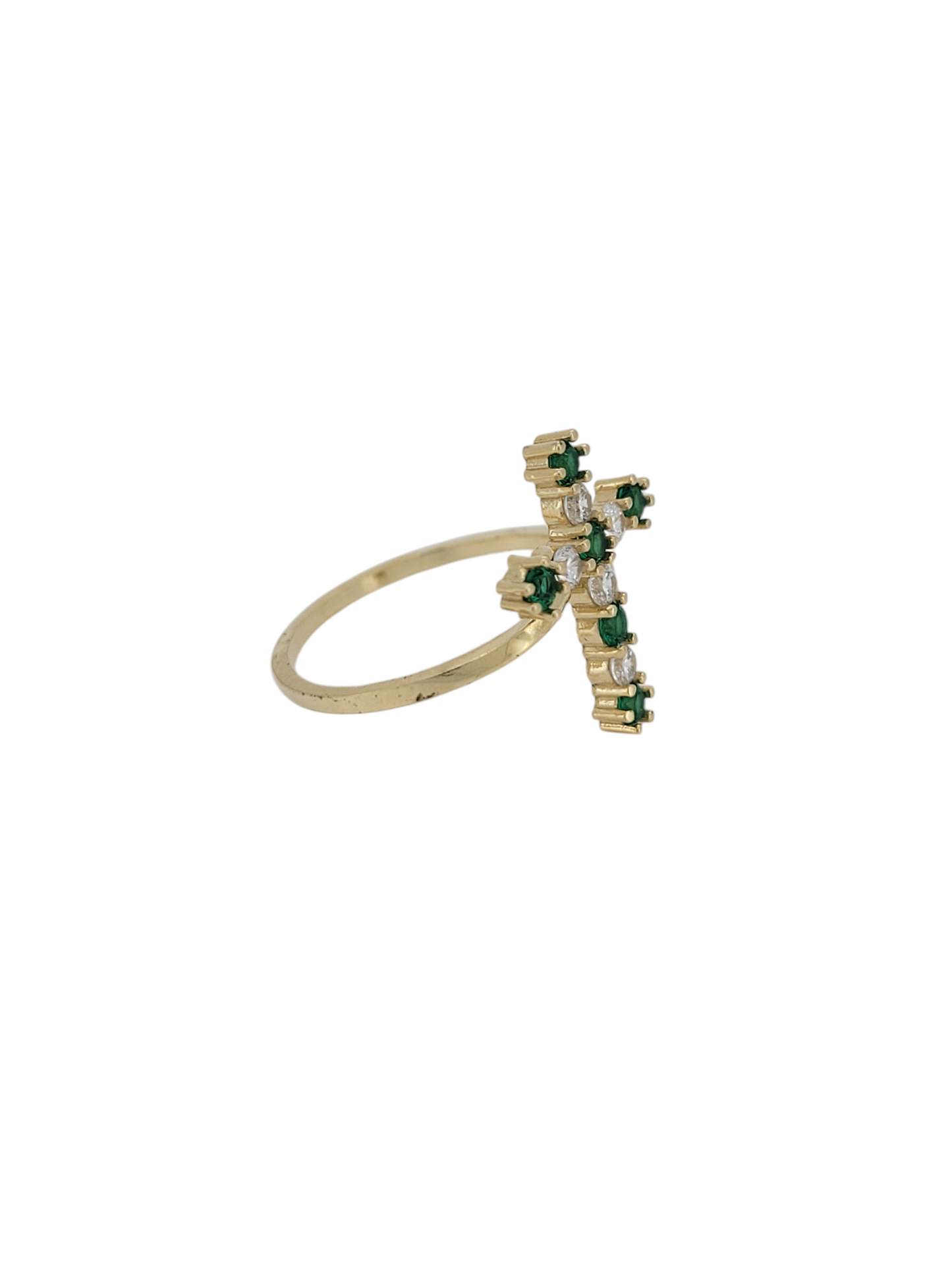 10K gold ring. Cross with green CZ stone. Size 6.5