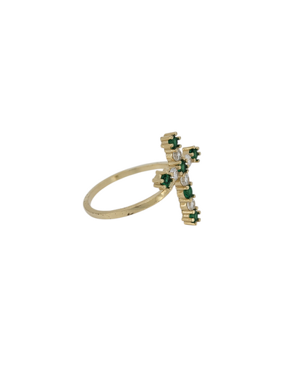 10K gold ring. Cross with green CZ stone. Size 6.5