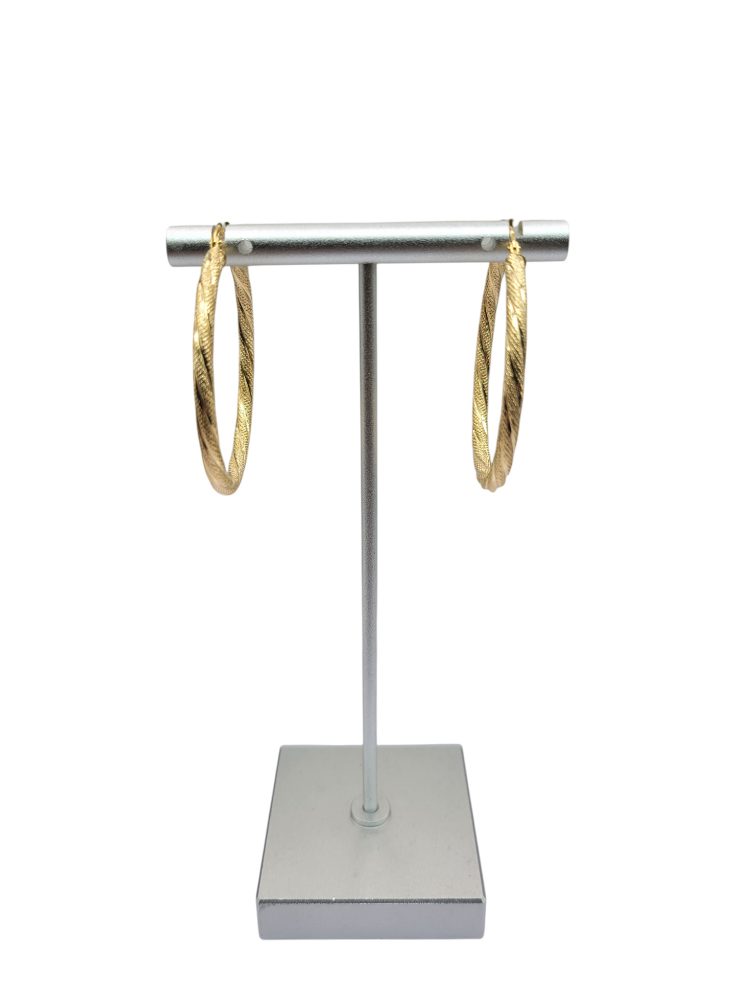 10K gold earrings. Thin snowy hoops. Size 5.