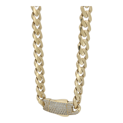 10K gold Cuban link chain, Monaci style. Clasp with CZ stone. 18in. 6mm