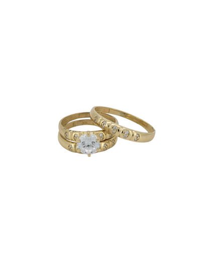 10K gold wedding rings. Trio of rings. Women's size 6.5. Men's size 9.5 .CZ stones