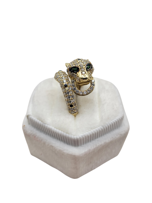 10K gold panther ring with CZ stone. Size 7.