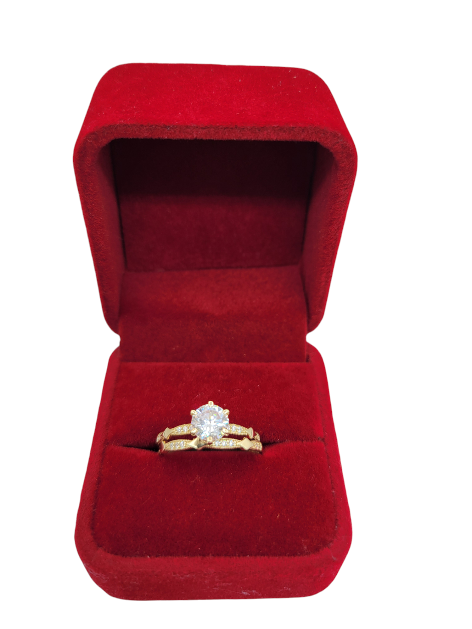 10K Gold Rings . Engagement . Duo . Spike Design . CZ Stone . Size 8.5