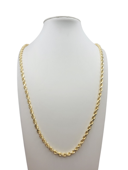 10K Gold Plain Rope Chain, 26in, 4mm