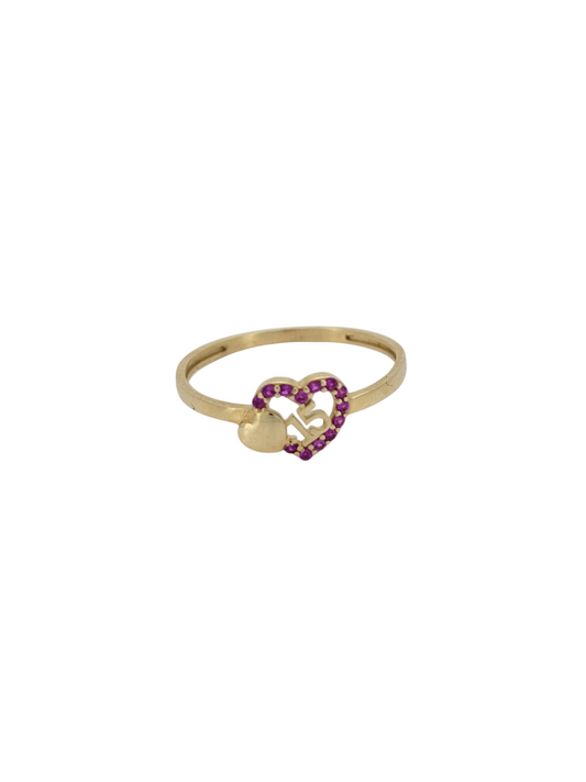 10K gold ring. Quinceañera. Heart with CZ stone. Size 8