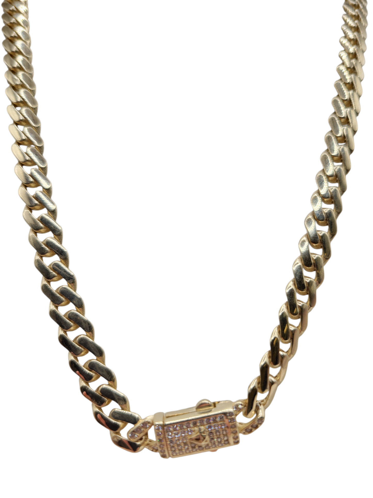 10K Gold Cuban Chain. CZ Stone Clasp. 24in. 7mm