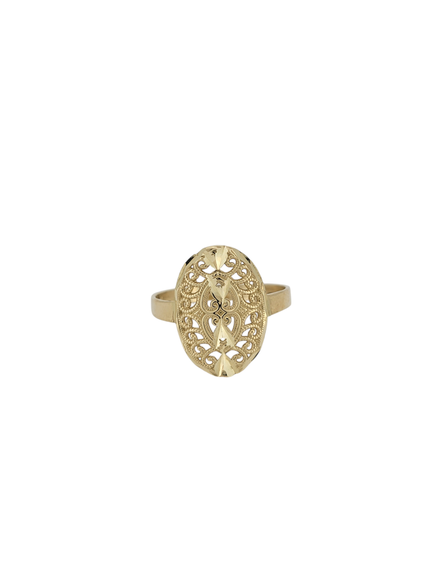 10K gold ring. Oval with internal design. Size 8.5