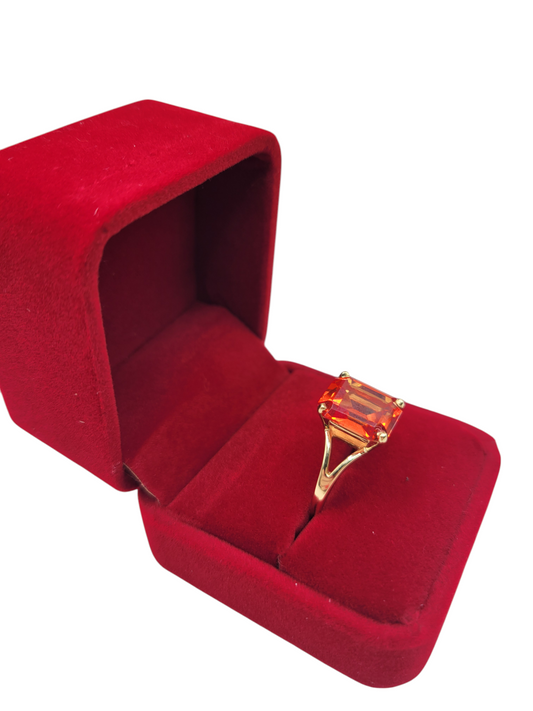 14K gold ring with rectangular red stone . size 10