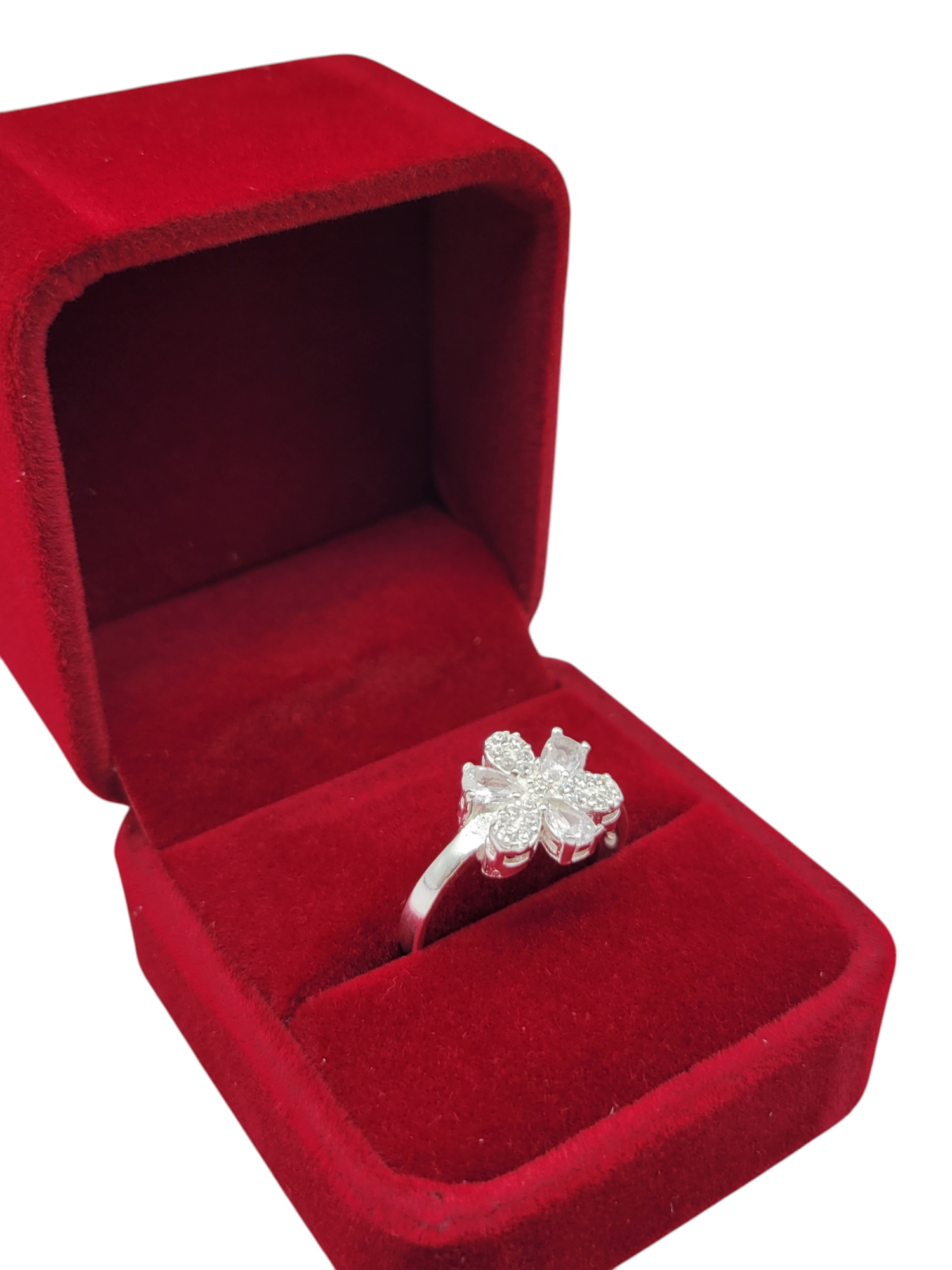 925 silver ring. Flower with white CZ stone. Size 9.5