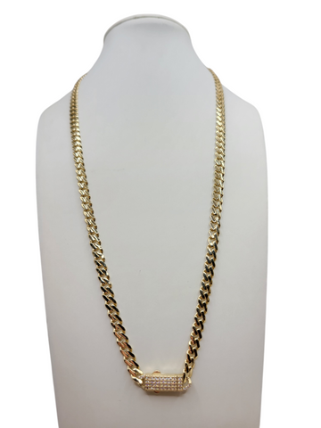 10K Gold Cuban Chain. CZ Stone Clasp. 20in. 4.5mm