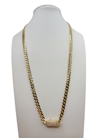 10K Gold Cuban Chain. CZ Stone Clasp. 20in. 4.5mm