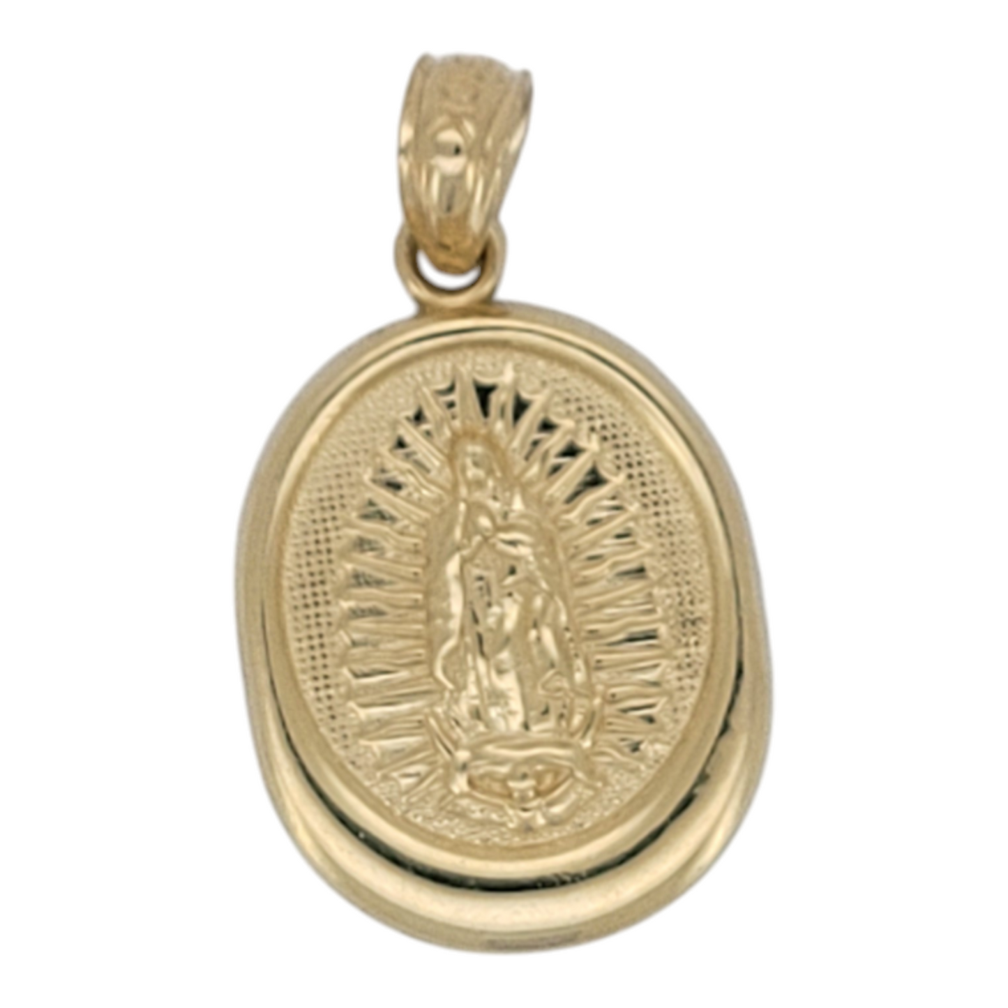 10K gold pendant. Virgin of Guadalupe. Oval.