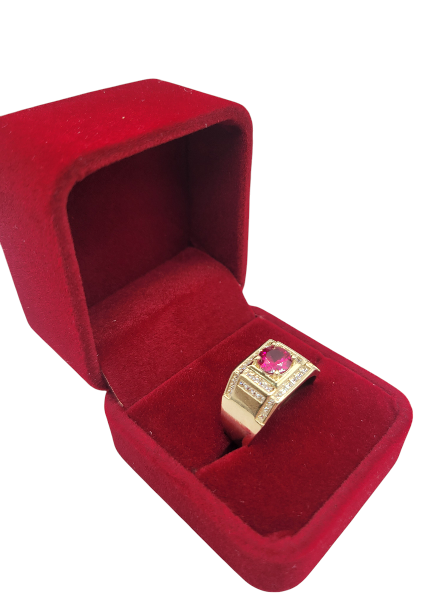 10K gold ring. Red stone. CZ. Size 10
