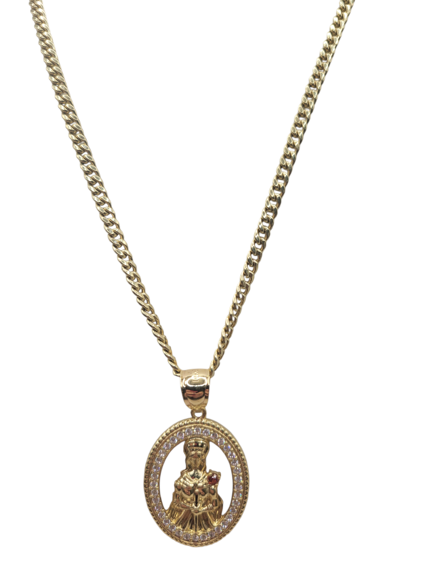 10K gold Cuban chain. Saint Barbara pendant. 22 inches. 4 mm.