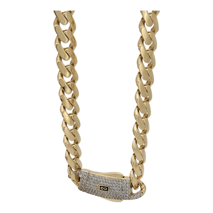 14K gold Cuban chain. Monaci. Clasp with CZ stone. 24in . 7mm