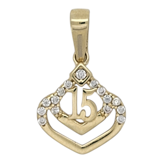 10K gold pendant. Quinceañera. White CZ stones