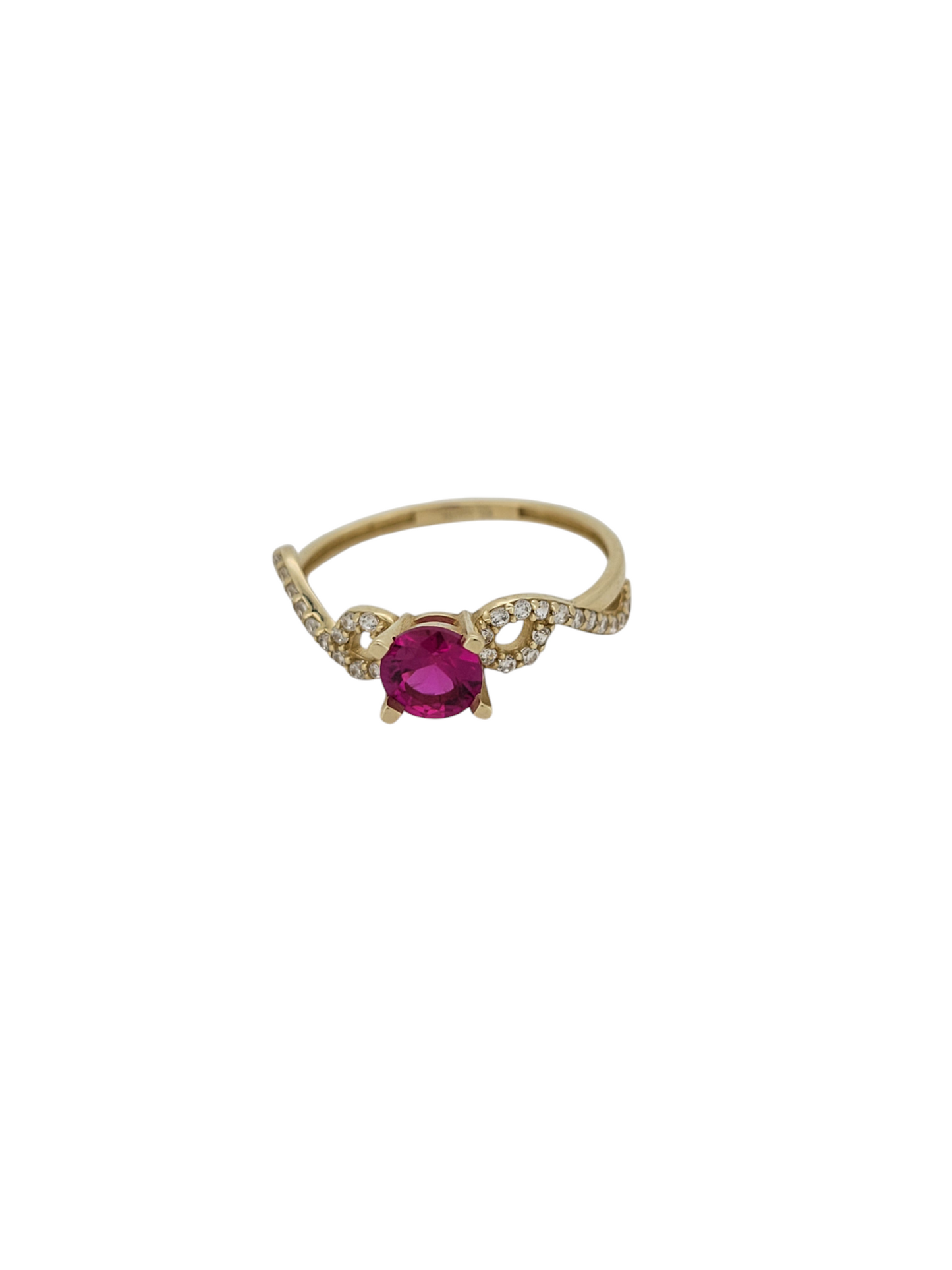 10K gold ring. Round red stone. CZ stone. Size 8