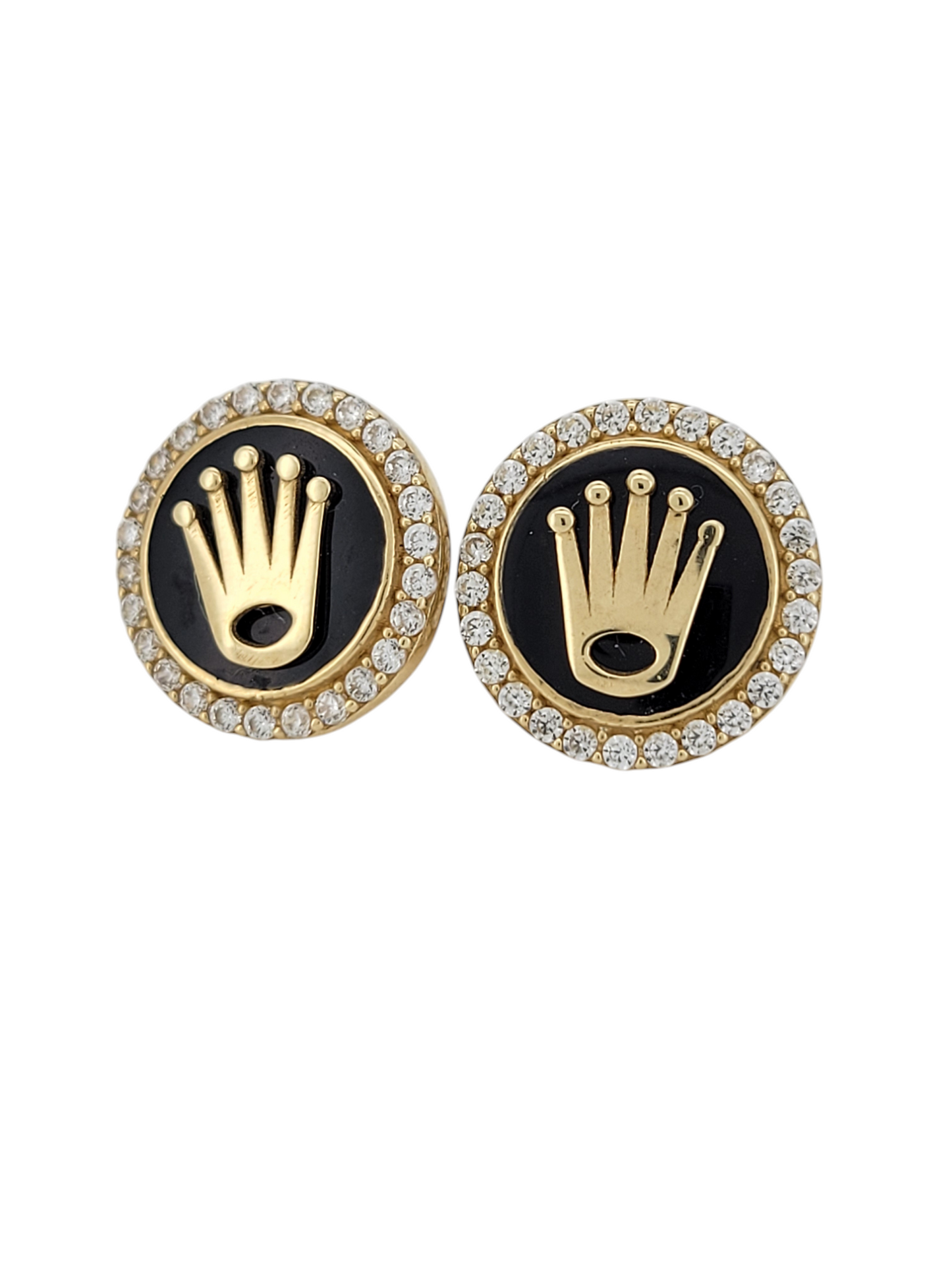 10K gold earrings. chronona. CZ stone. Small