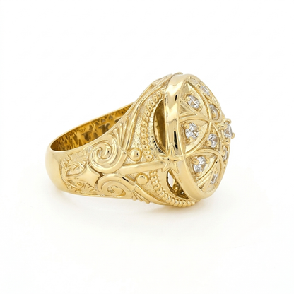 10K Gold Rosette Ring Solid. CZ Stone. Size 13