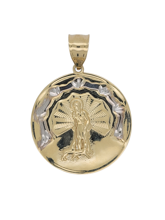 10K gold pendant. Saint Lazarus. Round