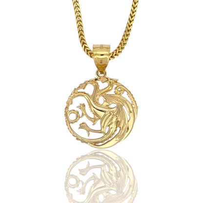 "Fire & Blood" Three-Headed Dragon Pendant - Solid Gold