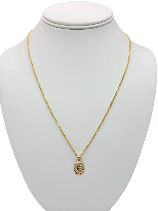 10K gold Franco chain. Jesus face pendant. 20 in. 1.5mm