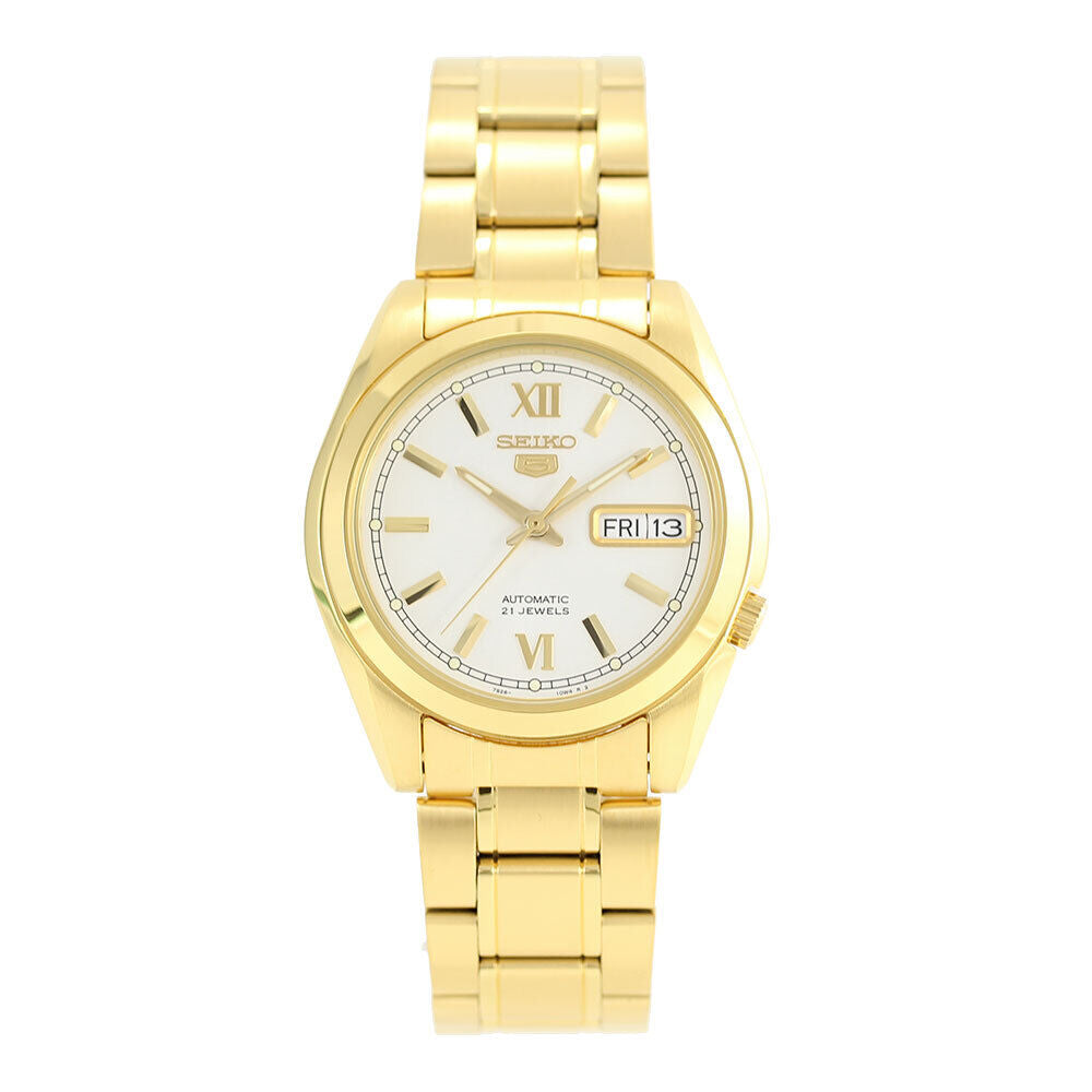 Seiko 5 Automatic White Dial Gold Tone Stainless Steel SNKL58K1 30M Mens Watch. 1 year free insurance
