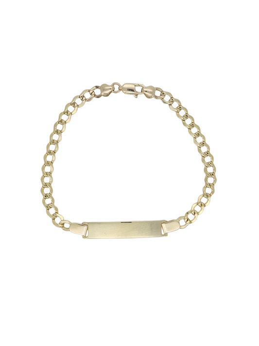 10K gold baby bracelet. Name engraving plate. 6in. 3.5mm